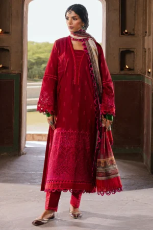 ZELLBURY RED  3-PIECE CHIKANKARI  SUIT 5280