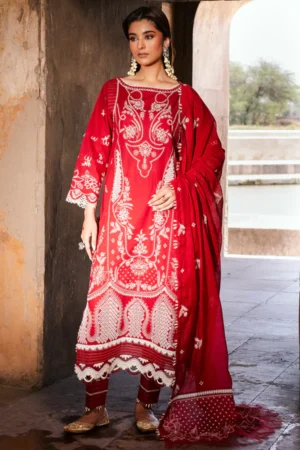 ZELLBURY RED  3-PIECE CHIKANKARI  SUIT 5285