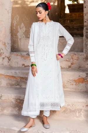 ZELLBURY WHITE  3-PIECE CHIKANKARI  SUIT 5286